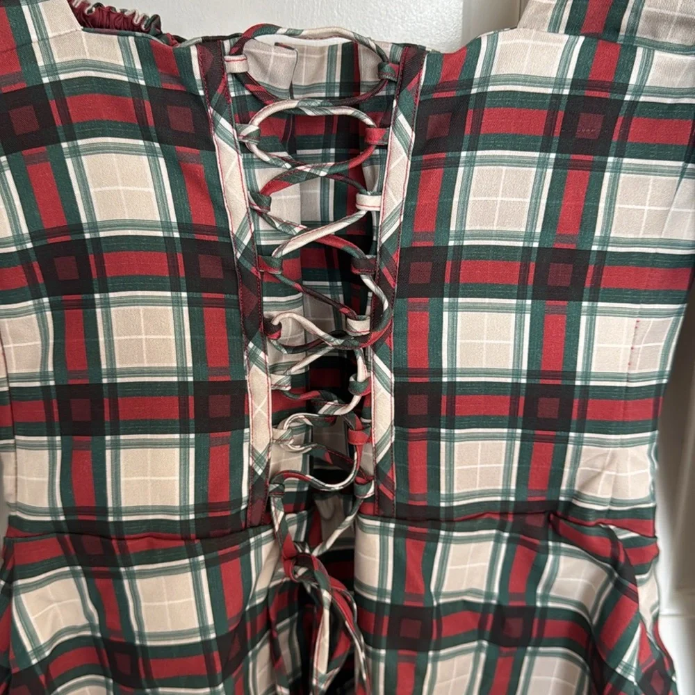 House of CB Malika Red Tartan Corset Mini Dress Women’s Size Medium - Picture 10 of 16